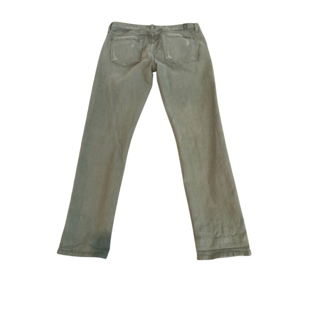 7 For All Mankind Jeans Womens 28 Olive Green Distressed Slim Straight - Picture 2 of 8